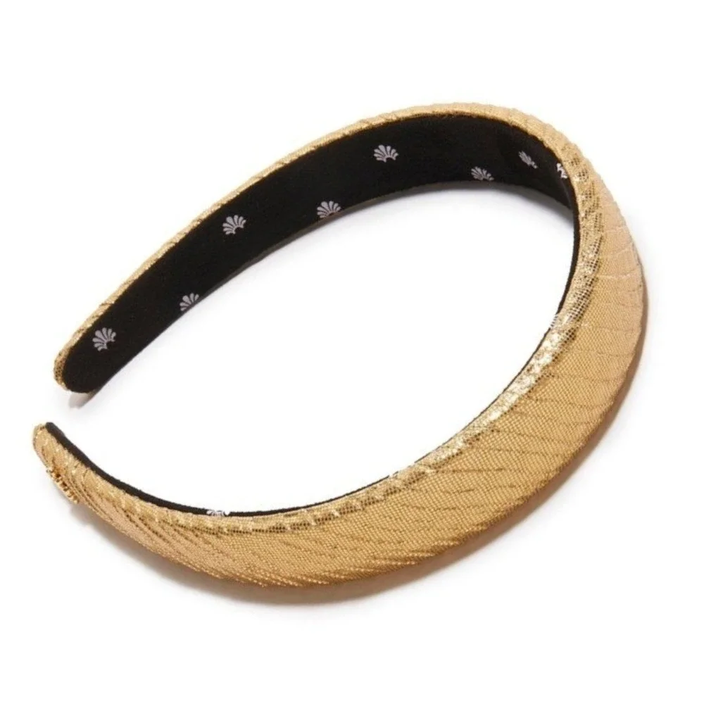 Lele Sadoughi Women Charlotte Crinkled Silk Headband OS Gold Luxury Feminine NWT